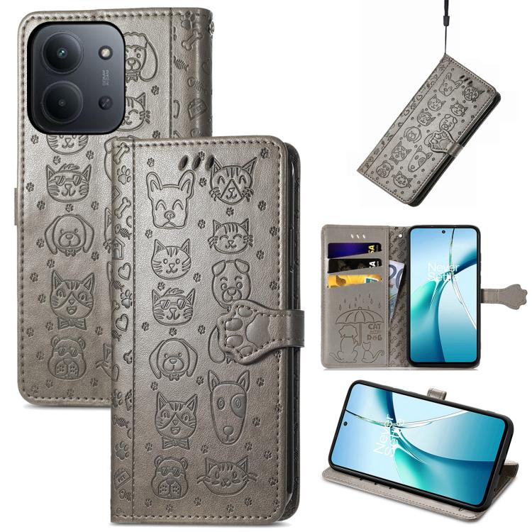 Cat and Dog Embossed Leather Phone Case, For Xiaomi 15, For Xiaomi Redmi Note 14 5G, For Xiaomi Redmi Note 14 Pro+ 5G, For Xiaomi Redmi Note 14 Pro 5G, For Redmi 15C 5G / 4G Global 171mm