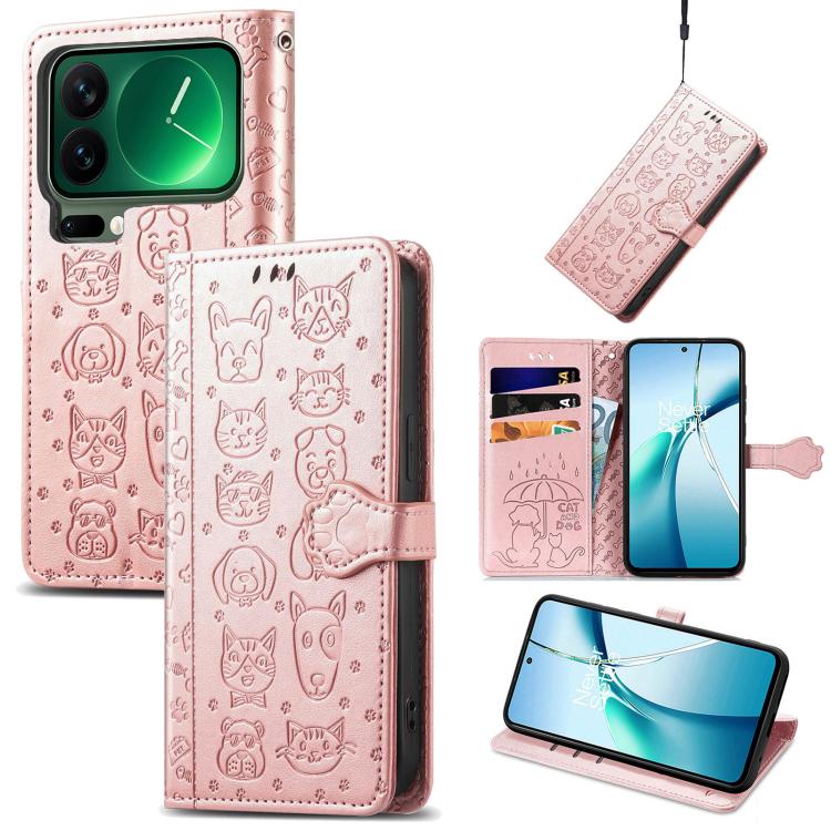 Cat and Dog Embossed Leather Phone Case, For Xiaomi Poco X8 Pro Max 5G, For Xiaomi Poco X8 Pro 5G, For Redmi Turbo 5 Max 5G, For Redmi Turbo 5 5G, For Xiaomi 17 Pro Max, For Xiaomi 17 Pro