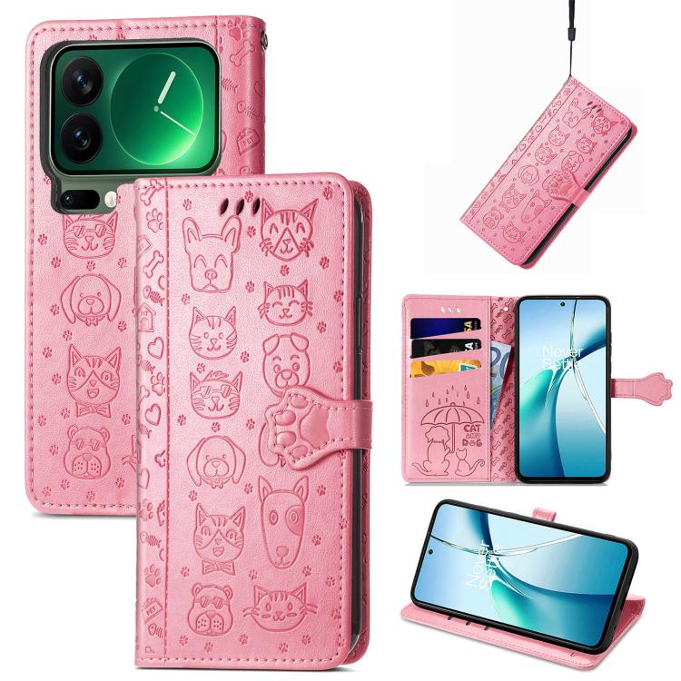 Cat and Dog Embossed Leather Phone Case, For Xiaomi Poco X8 Pro Max 5G, For Xiaomi Poco X8 Pro 5G, For Redmi Turbo 5 Max 5G, For Redmi Turbo 5 5G, For Xiaomi 17 Pro Max, For Xiaomi 17 Pro
