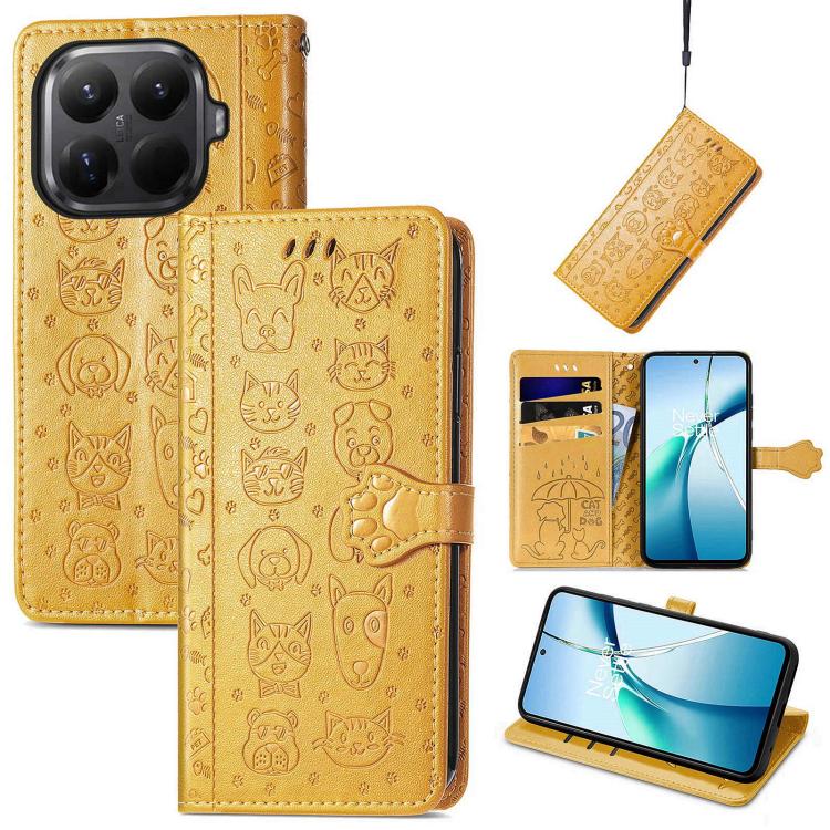 Cat and Dog Embossed Leather Phone Case, For Xiaomi 17, For Xiaomi Poco M7 4G 169mm, For Xiaomi 15T Pro, For Xiaomi 15T, For Xiaomi 15 Ultra, For Xiaomi 15 Pro