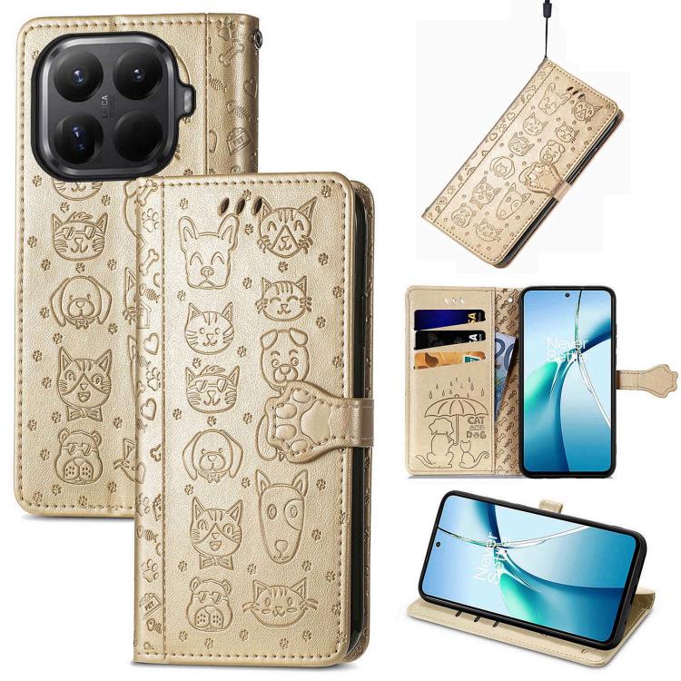 Cat and Dog Embossed Leather Phone Case, For Xiaomi 17, For Xiaomi Poco M7 4G 169mm, For Xiaomi 15T Pro, For Xiaomi 15T, For Xiaomi 15 Ultra, For Xiaomi 15 Pro