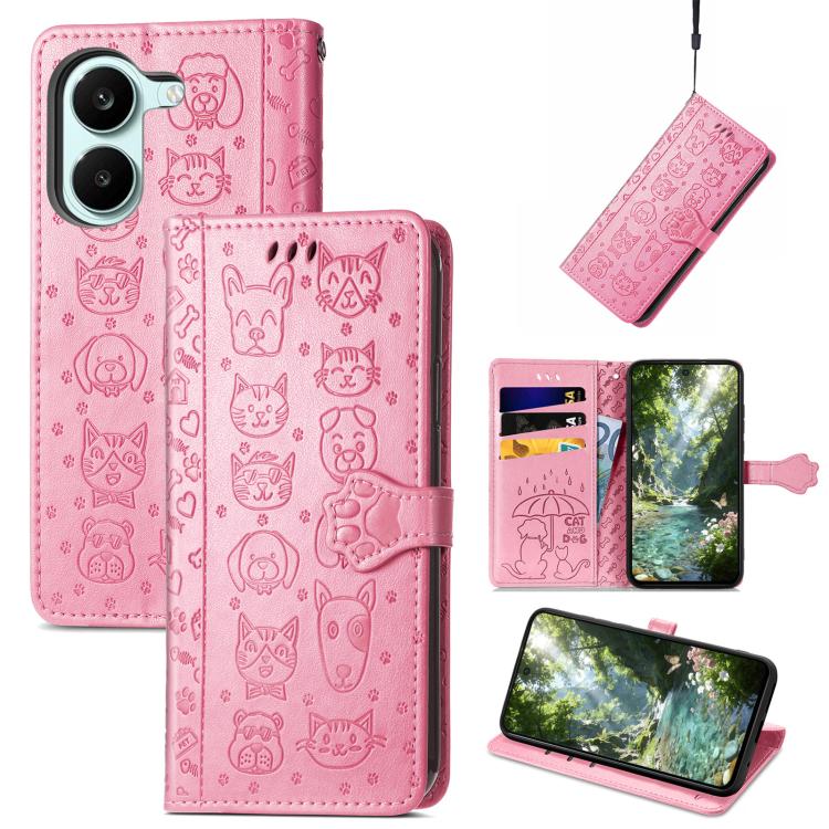 Cat and Dog Embossed Leather Phone Case, For Xiaomi Poco X8 Pro Max 5G, For Xiaomi Poco X8 Pro 5G, For Redmi Turbo 5 Max 5G, For Redmi Turbo 5 5G, For Xiaomi 17 Pro Max, For Xiaomi 17 Pro