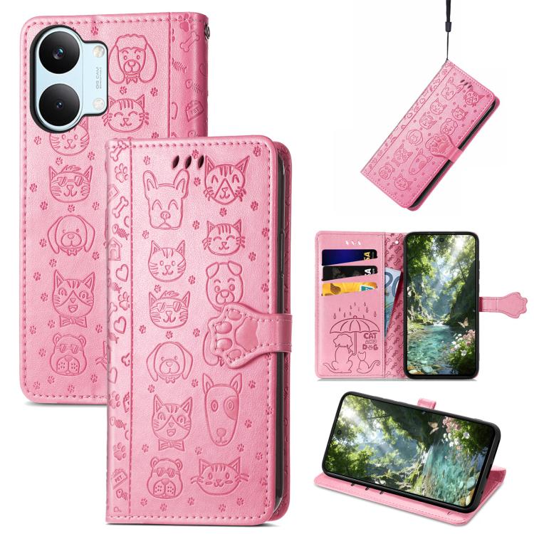 Cat and Dog Embossed Leather Phone Case, For Xiaomi Poco X8 Pro Max 5G, For Xiaomi Poco X8 Pro 5G, For Redmi Turbo 5 Max 5G, For Redmi Turbo 5 5G, For Xiaomi 17 Pro Max, For Xiaomi 17 Pro