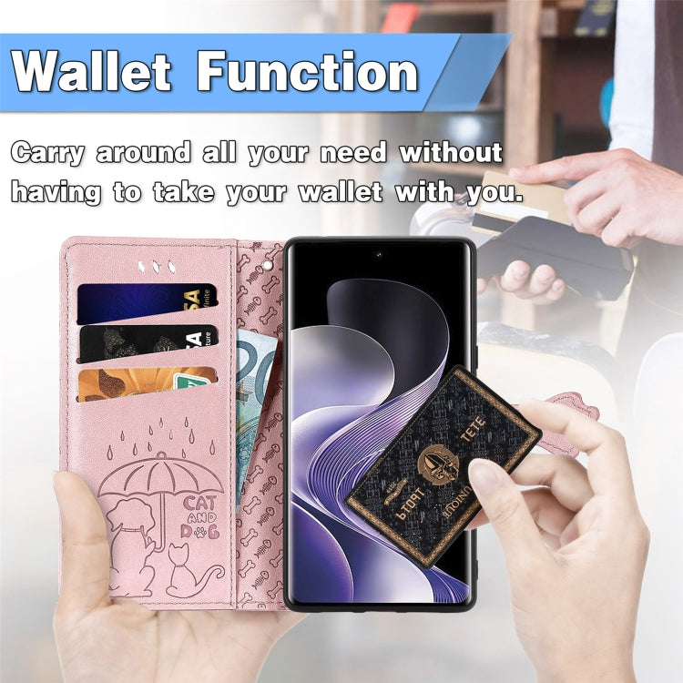 Cat and Dog Embossed Leather Phone Case, For Xiaomi 15, For Xiaomi Redmi Note 14 5G, For Xiaomi Redmi Note 14 Pro+ 5G, For Xiaomi Redmi Note 14 Pro 5G, For Redmi 15C 5G / 4G Global 171mm