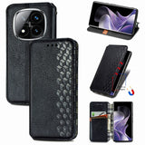 Cubic Grid Pressed Magnetic Leather Phone Case, For Xiaomi Redmi Note 14 Pro+ 5G, For Xiaomi Redmi Note 14 Pro 5G, For Redmi 15C 5G / 4G Glodal 171mm