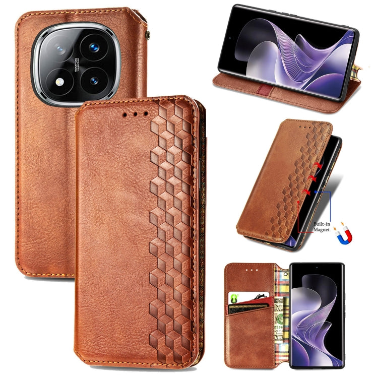Cubic Grid Pressed Magnetic Leather Phone Case, For Xiaomi Redmi Note 14 Pro+ 5G, For Xiaomi Redmi Note 14 Pro 5G, For Redmi 15C 5G / 4G Glodal 171mm