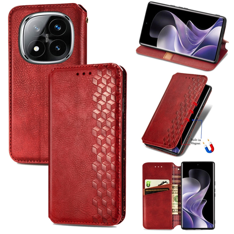 Cubic Grid Pressed Magnetic Leather Phone Case, For Xiaomi Redmi Note 14 Pro+ 5G, For Xiaomi Redmi Note 14 Pro 5G, For Redmi 15C 5G / 4G Glodal 171mm