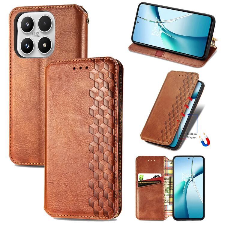 Cubic Grid Pressed Magnetic Leather Phone Case, For Xiaomi Poco X8 Pro Max 5G, For Xiaomi Poco X8 Pro 5G, For Redmi Turbo 5 Max 5G, For Redmi Turbo 5 5G, For Xiaomi 17 Pro Max, For Xiaomi 17 Pro, For Xiaomi 17, For Xiaomi Poco M7 4G 169mm