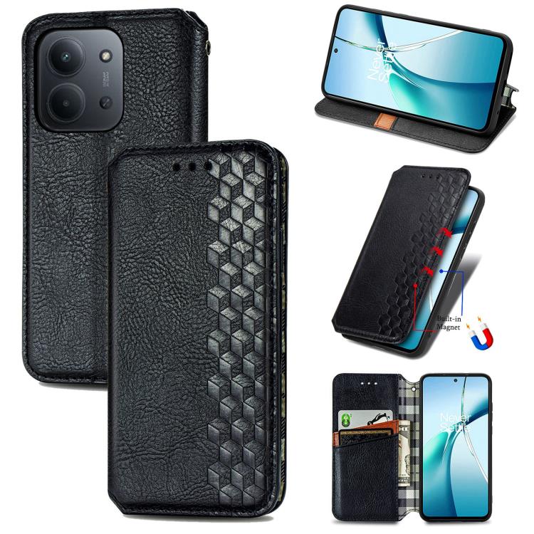 Cubic Grid Pressed Magnetic Leather Phone Case, For Xiaomi Redmi Note 14 Pro+ 5G, For Xiaomi Redmi Note 14 Pro 5G, For Redmi 15C 5G / 4G Glodal 171mm