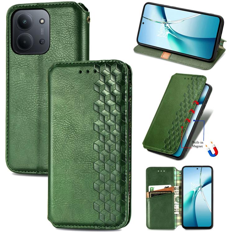 Cubic Grid Pressed Magnetic Leather Phone Case, For Xiaomi Redmi Note 14 Pro+ 5G, For Xiaomi Redmi Note 14 Pro 5G, For Redmi 15C 5G / 4G Glodal 171mm