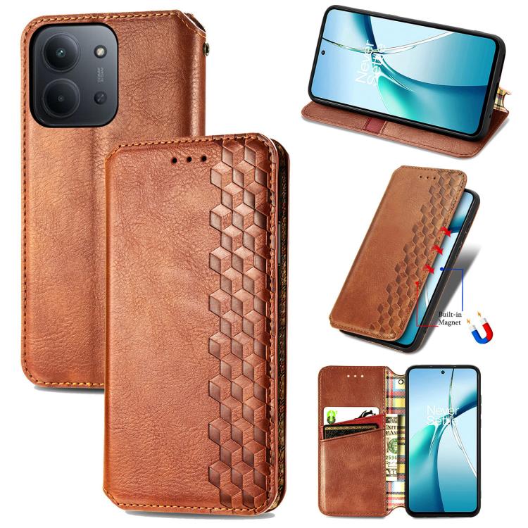 Cubic Grid Pressed Magnetic Leather Phone Case, For Xiaomi Redmi Note 14 Pro+ 5G, For Xiaomi Redmi Note 14 Pro 5G, For Redmi 15C 5G / 4G Glodal 171mm