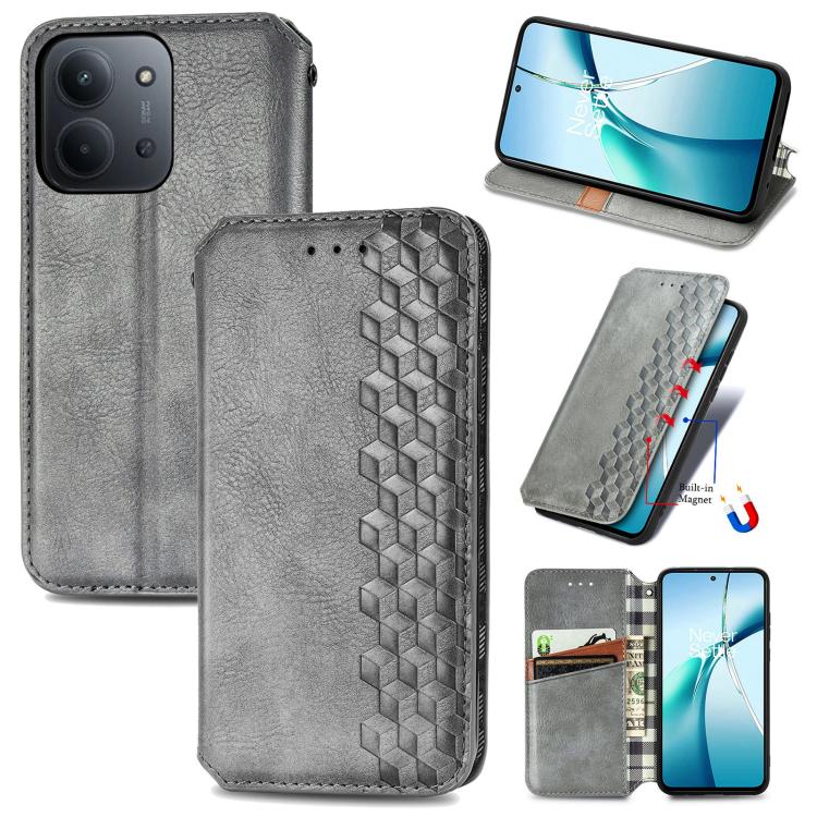 Cubic Grid Pressed Magnetic Leather Phone Case, For Xiaomi Redmi Note 14 Pro+ 5G, For Xiaomi Redmi Note 14 Pro 5G, For Redmi 15C 5G / 4G Glodal 171mm