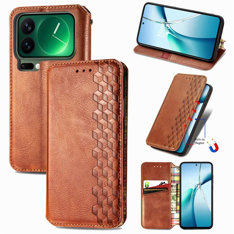 Cubic Grid Pressed Magnetic Leather Phone Case, For Xiaomi Poco X8 Pro Max 5G, For Xiaomi Poco X8 Pro 5G, For Redmi Turbo 5 Max 5G, For Redmi Turbo 5 5G, For Xiaomi 17 Pro Max, For Xiaomi 17 Pro, For Xiaomi 17, For Xiaomi Poco M7 4G 169mm