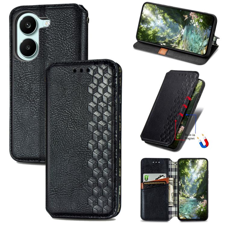 Cubic Grid Pressed Magnetic Leather Phone Case, For Xiaomi Poco X8 Pro Max 5G, For Xiaomi Poco X8 Pro 5G, For Redmi Turbo 5 Max 5G, For Redmi Turbo 5 5G, For Xiaomi 17 Pro Max, For Xiaomi 17 Pro, For Xiaomi 17, For Xiaomi Poco M7 4G 169mm