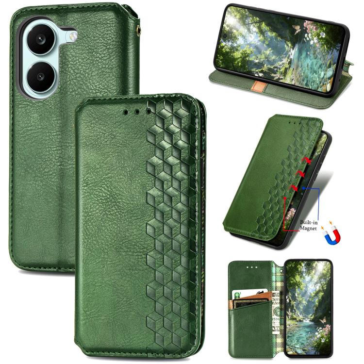 Cubic Grid Pressed Magnetic Leather Phone Case, For Xiaomi Poco X8 Pro Max 5G, For Xiaomi Poco X8 Pro 5G, For Redmi Turbo 5 Max 5G, For Redmi Turbo 5 5G, For Xiaomi 17 Pro Max, For Xiaomi 17 Pro, For Xiaomi 17, For Xiaomi Poco M7 4G 169mm