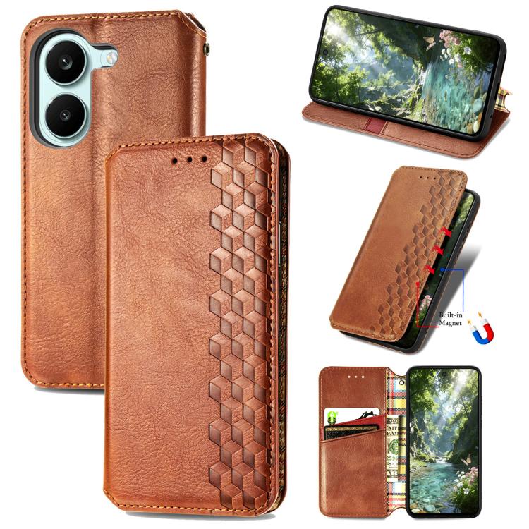 Cubic Grid Pressed Magnetic Leather Phone Case, For Xiaomi Poco X8 Pro Max 5G, For Xiaomi Poco X8 Pro 5G, For Redmi Turbo 5 Max 5G, For Redmi Turbo 5 5G, For Xiaomi 17 Pro Max, For Xiaomi 17 Pro, For Xiaomi 17, For Xiaomi Poco M7 4G 169mm