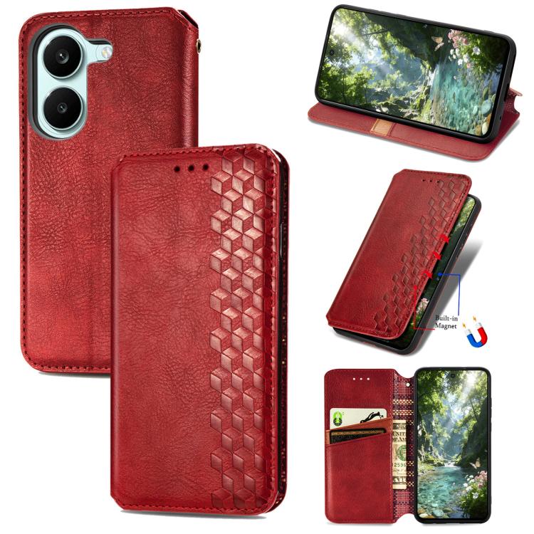Cubic Grid Pressed Magnetic Leather Phone Case, For Xiaomi Poco X8 Pro Max 5G, For Xiaomi Poco X8 Pro 5G, For Redmi Turbo 5 Max 5G, For Redmi Turbo 5 5G, For Xiaomi 17 Pro Max, For Xiaomi 17 Pro, For Xiaomi 17, For Xiaomi Poco M7 4G 169mm