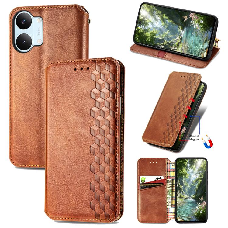 Cubic Grid Pressed Magnetic Leather Phone Case, For Xiaomi Poco X8 Pro Max 5G, For Xiaomi Poco X8 Pro 5G, For Redmi Turbo 5 Max 5G, For Redmi Turbo 5 5G, For Xiaomi 17 Pro Max, For Xiaomi 17 Pro, For Xiaomi 17, For Xiaomi Poco M7 4G 169mm