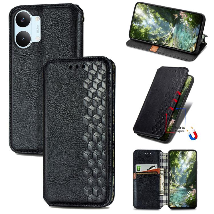 Cubic Grid Pressed Magnetic Leather Phone Case, For Xiaomi Poco X8 Pro Max 5G, For Xiaomi Poco X8 Pro 5G, For Redmi Turbo 5 Max 5G, For Redmi Turbo 5 5G, For Xiaomi 17 Pro Max, For Xiaomi 17 Pro, For Xiaomi 17, For Xiaomi Poco M7 4G 169mm