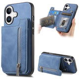 Retro MagSafe Zipper Wallet Card Bag Back Phone Case, For iPhone 17, For iPhone Air, For iPhone 16 Pro Max, For iPhone 16 Pro, For iPhone 16 Plus, For iPhone 16