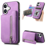 Retro MagSafe Zipper Wallet Card Bag Back Phone Case, For iPhone 17, For iPhone Air, For iPhone 16 Pro Max, For iPhone 16 Pro, For iPhone 16 Plus, For iPhone 16