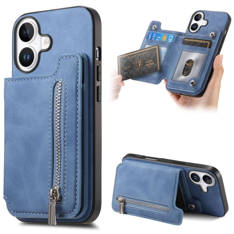 Retro MagSafe Zipper Wallet Card Bag Back Phone Case, For iPhone 17, For iPhone Air, For iPhone 16 Pro Max, For iPhone 16 Pro, For iPhone 16 Plus, For iPhone 16