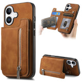 Retro MagSafe Zipper Wallet Card Bag Back Phone Case, For iPhone 17, For iPhone Air, For iPhone 16 Pro Max, For iPhone 16 Pro, For iPhone 16 Plus, For iPhone 16