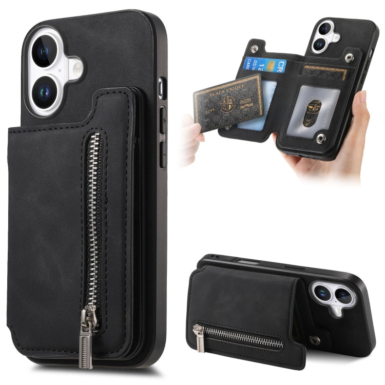Retro MagSafe Zipper Wallet Card Bag Back Phone Case, For iPhone 17, For iPhone Air, For iPhone 16 Pro Max, For iPhone 16 Pro, For iPhone 16 Plus, For iPhone 16