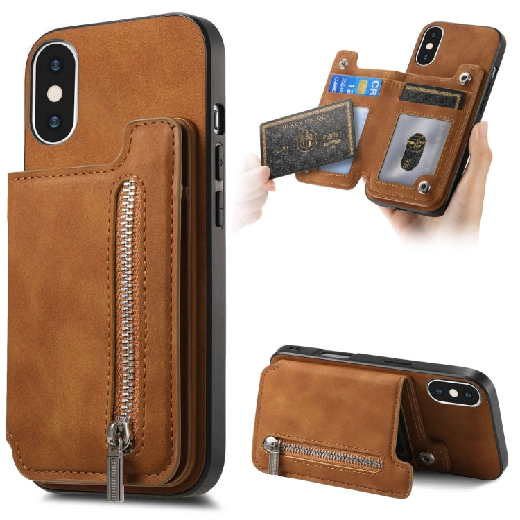 Retro MagSafe Zipper Wallet Card Bag Back Phone Case, For iPhone 12 / 12 Pro, For iPhone X / XS, For iPhone 7 Plus / 8 Plus