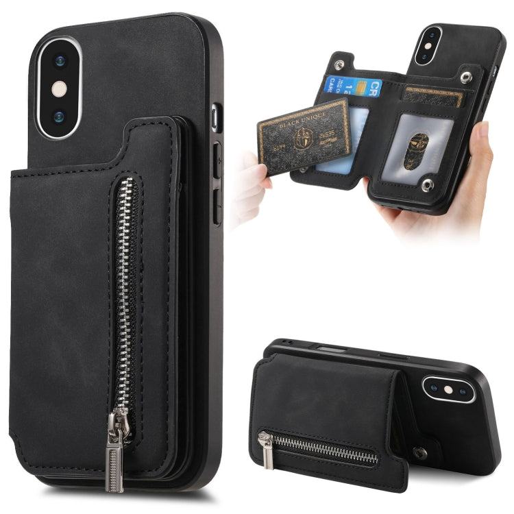 Retro MagSafe Zipper Wallet Card Bag Back Phone Case, For iPhone 12 / 12 Pro, For iPhone X / XS, For iPhone 7 Plus / 8 Plus