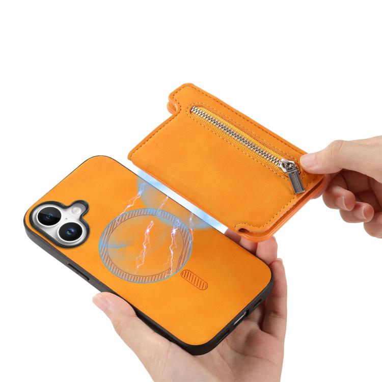 Retro MagSafe Zipper Wallet Card Bag Back Phone Case, For iPhone 17, For iPhone Air, For iPhone 16 Pro Max, For iPhone 16 Pro, For iPhone 16 Plus, For iPhone 16