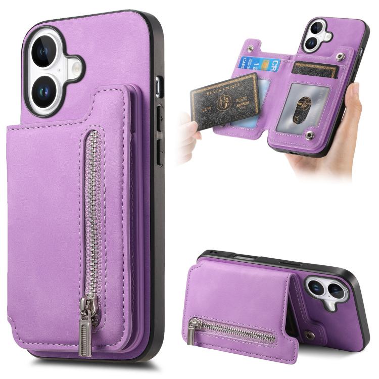 Retro MagSafe Zipper Wallet Card Bag Back Phone Case, For iPhone 17, For iPhone Air, For iPhone 16 Pro Max, For iPhone 16 Pro, For iPhone 16 Plus, For iPhone 16