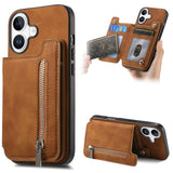 Retro MagSafe Zipper Wallet Card Bag Back Phone Case, For iPhone 17, For iPhone Air, For iPhone 16 Pro Max, For iPhone 16 Pro, For iPhone 16 Plus, For iPhone 16