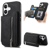 Retro MagSafe Zipper Wallet Card Bag Back Phone Case, For iPhone 17, For iPhone Air, For iPhone 16 Pro Max, For iPhone 16 Pro, For iPhone 16 Plus, For iPhone 16
