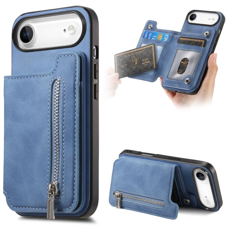 Retro MagSafe Zipper Wallet Card Bag Back Phone Case, For iPhone 17, For iPhone Air, For iPhone 16 Pro Max, For iPhone 16 Pro, For iPhone 16 Plus, For iPhone 16
