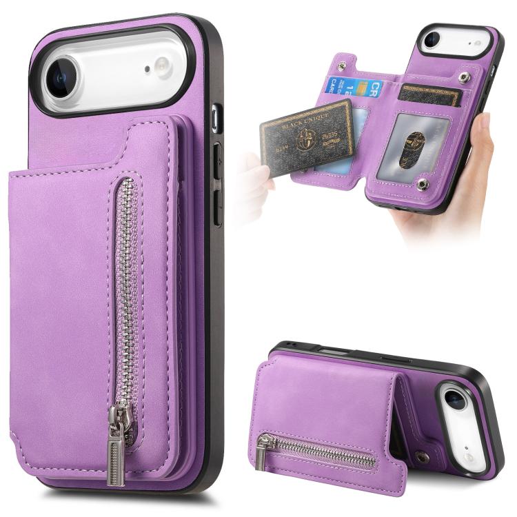 Retro MagSafe Zipper Wallet Card Bag Back Phone Case, For iPhone 17, For iPhone Air, For iPhone 16 Pro Max, For iPhone 16 Pro, For iPhone 16 Plus, For iPhone 16