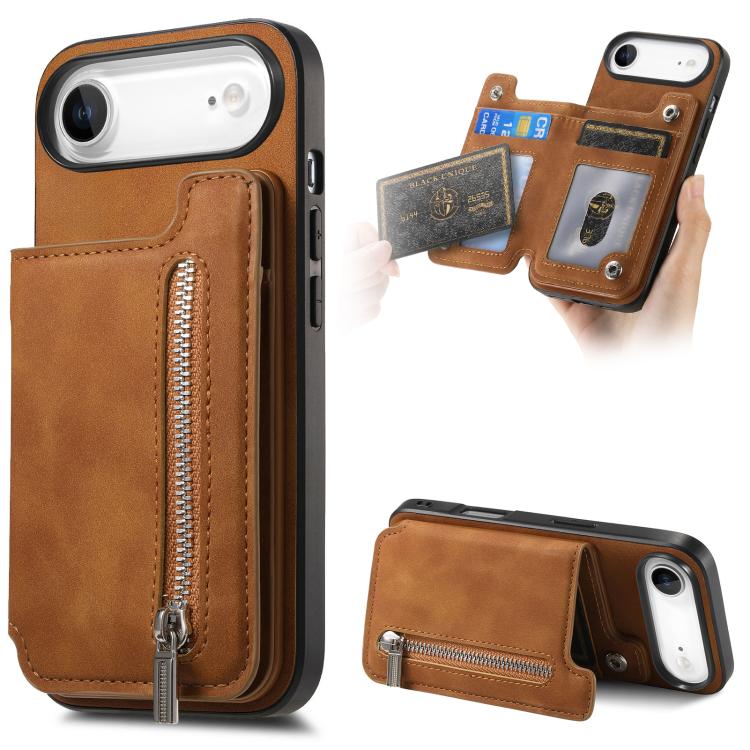 Retro MagSafe Zipper Wallet Card Bag Back Phone Case, For iPhone 17, For iPhone Air, For iPhone 16 Pro Max, For iPhone 16 Pro, For iPhone 16 Plus, For iPhone 16