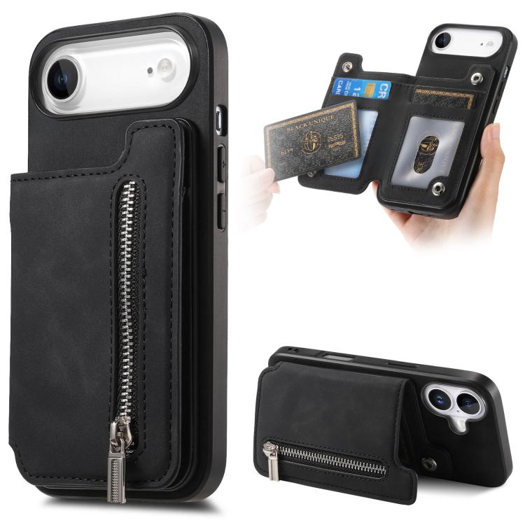 Retro MagSafe Zipper Wallet Card Bag Back Phone Case, For iPhone 17, For iPhone Air, For iPhone 16 Pro Max, For iPhone 16 Pro, For iPhone 16 Plus, For iPhone 16