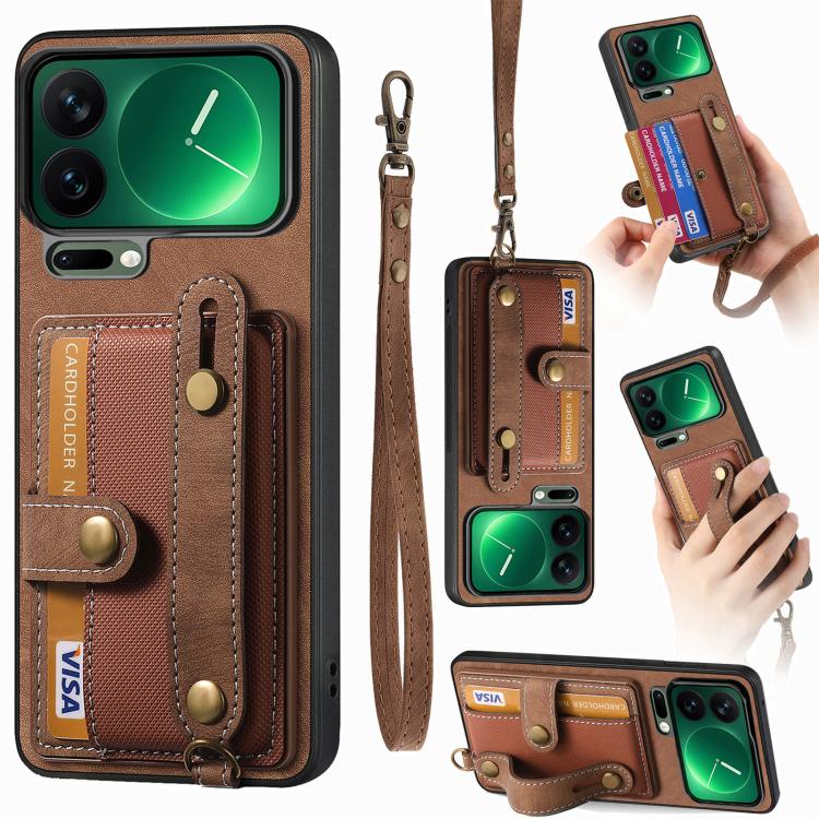 Retro Cross Wristband Wallet Leather Back Phone Case, For Redmi Note 15 Pro+ 5G, For Redmi Note 15 4G / 5G Global 164mm, For Redmi Note 15 Pro 4G Global 163.2mm, For Xiaomi 17 Pro Max, For Redmi Note 15 Pro 5G, For Xiaomi 17 Pro, For Xiaomi 15T Pro    ...