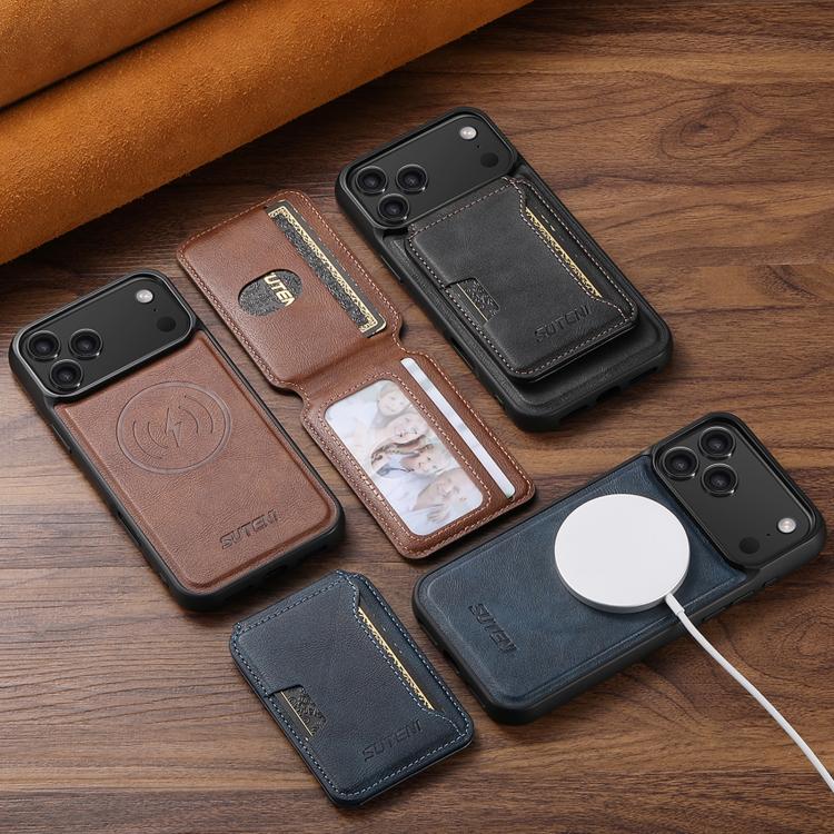 Suteni M3 Card Bag MagSafe Cowhide Texture Leather Phone Case, For iPhone 13 Pro Max, For iPhone 13 Pro, For iPhone 13, For iPhone 12, For iPhone 12 Pro Max, For iPhone 12 Pro