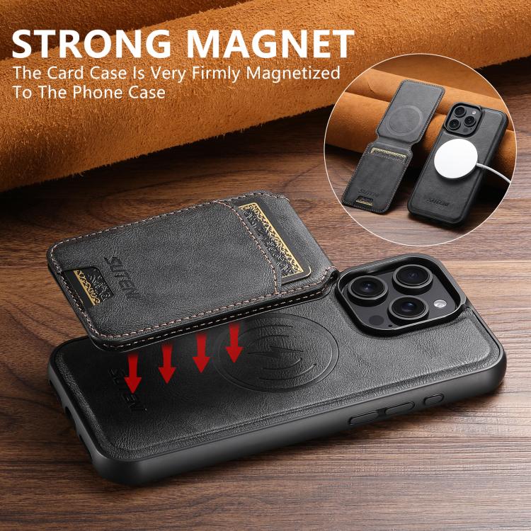 Suteni M5 Magnetic Card Bag MagSafe Cowhide Texture Leather Phone Case, For iPhone 14, For iPhone 14 Pro, For iPhone 14 Pro Max, For iPhone 13 Pro Max, For iPhone 13 Pro, For iPhone 13, For iPhone 12, For iPhone 12 Pro Max, For iPhone 12 Pro