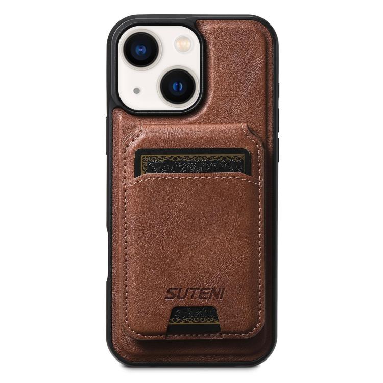 Suteni M5 Magnetic Card Bag MagSafe Cowhide Texture Leather Phone Case, For iPhone 14, For iPhone 14 Pro, For iPhone 14 Pro Max, For iPhone 13 Pro Max, For iPhone 13 Pro, For iPhone 13, For iPhone 12, For iPhone 12 Pro Max, For iPhone 12 Pro