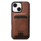 Suteni M5 Magnetic Card Bag MagSafe Cowhide Texture Leather Phone Case, For iPhone 14, For iPhone 14 Pro, For iPhone 14 Pro Max, For iPhone 13 Pro Max, For iPhone 13 Pro, For iPhone 13, For iPhone 12, For iPhone 12 Pro Max, For iPhone 12 Pro