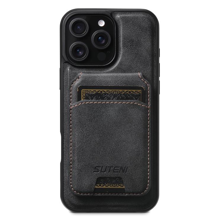 Suteni M5 Magnetic Card Bag MagSafe Cowhide Texture Leather Phone Case, For iPhone 14, For iPhone 14 Pro, For iPhone 14 Pro Max, For iPhone 13 Pro Max, For iPhone 13 Pro, For iPhone 13, For iPhone 12, For iPhone 12 Pro Max, For iPhone 12 Pro