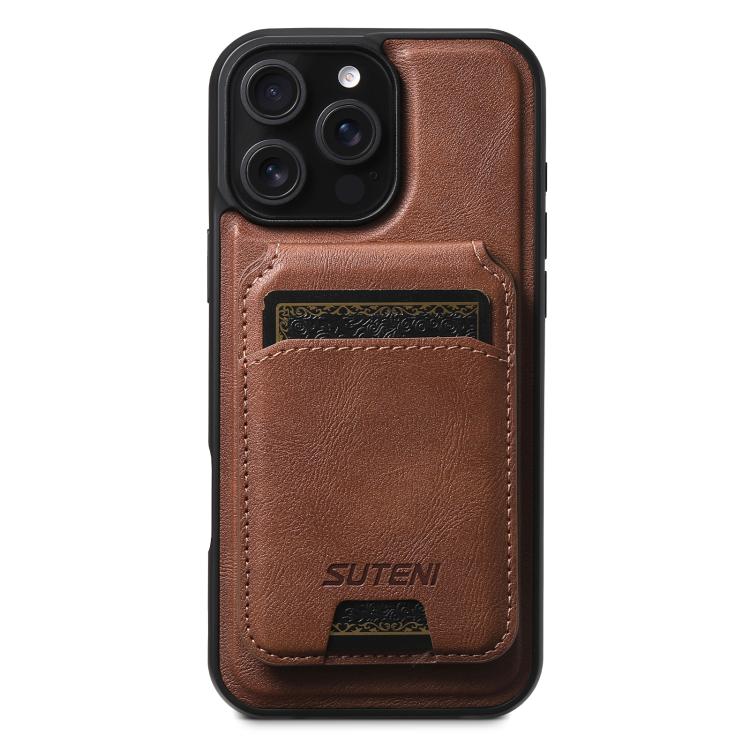 Suteni M5 Magnetic Card Bag MagSafe Cowhide Texture Leather Phone Case, For iPhone 14, For iPhone 14 Pro, For iPhone 14 Pro Max, For iPhone 13 Pro Max, For iPhone 13 Pro, For iPhone 13, For iPhone 12, For iPhone 12 Pro Max, For iPhone 12 Pro