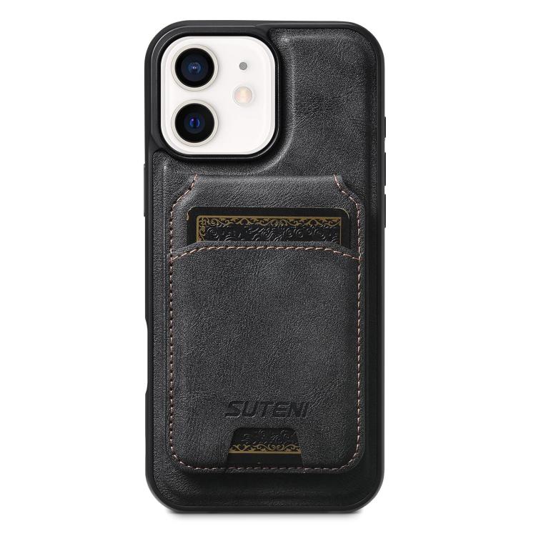Suteni M5 Magnetic Card Bag MagSafe Cowhide Texture Leather Phone Case, For iPhone 14, For iPhone 14 Pro, For iPhone 14 Pro Max, For iPhone 13 Pro Max, For iPhone 13 Pro, For iPhone 13, For iPhone 12, For iPhone 12 Pro Max, For iPhone 12 Pro