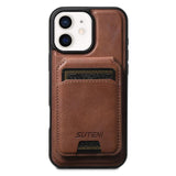 Suteni M5 Magnetic Card Bag MagSafe Cowhide Texture Leather Phone Case, For iPhone 14, For iPhone 14 Pro, For iPhone 14 Pro Max, For iPhone 13 Pro Max, For iPhone 13 Pro, For iPhone 13, For iPhone 12, For iPhone 12 Pro Max, For iPhone 12 Pro
