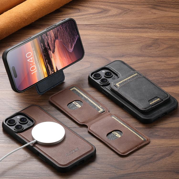 Suteni M5 Magnetic Card Bag MagSafe Cowhide Texture Leather Phone Case, For iPhone 14, For iPhone 14 Pro, For iPhone 14 Pro Max, For iPhone 13 Pro Max, For iPhone 13 Pro, For iPhone 13, For iPhone 12, For iPhone 12 Pro Max, For iPhone 12 Pro