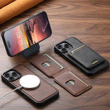 Suteni M5 Magnetic Card Bag MagSafe Cowhide Texture Leather Phone Case, For iPhone 14, For iPhone 14 Pro, For iPhone 14 Pro Max, For iPhone 13 Pro Max, For iPhone 13 Pro, For iPhone 13, For iPhone 12, For iPhone 12 Pro Max, For iPhone 12 Pro