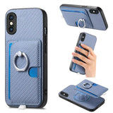 Carbon Fiber Ring Side Insert Card Bag MagSafe Phone Case, For iPhone XS Max, For iPhone 7 / 8 / SE 2022, For iPhone X / XS, For iPhone 7 Plus / 8 Plus, For iPhone 6 Plus / 6s Plus, For iPhone 6 / 6s